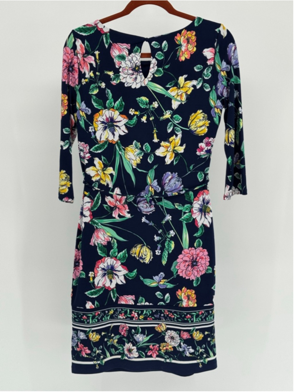 Liz Claiborne Women's Navy Floral Long Sleeve Dress S - Picture 2 of 6